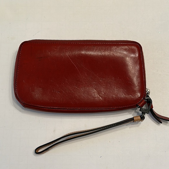 Tumi Red Leather Fraser Zip Around Wallet Wristlet - Picture 3 of 6